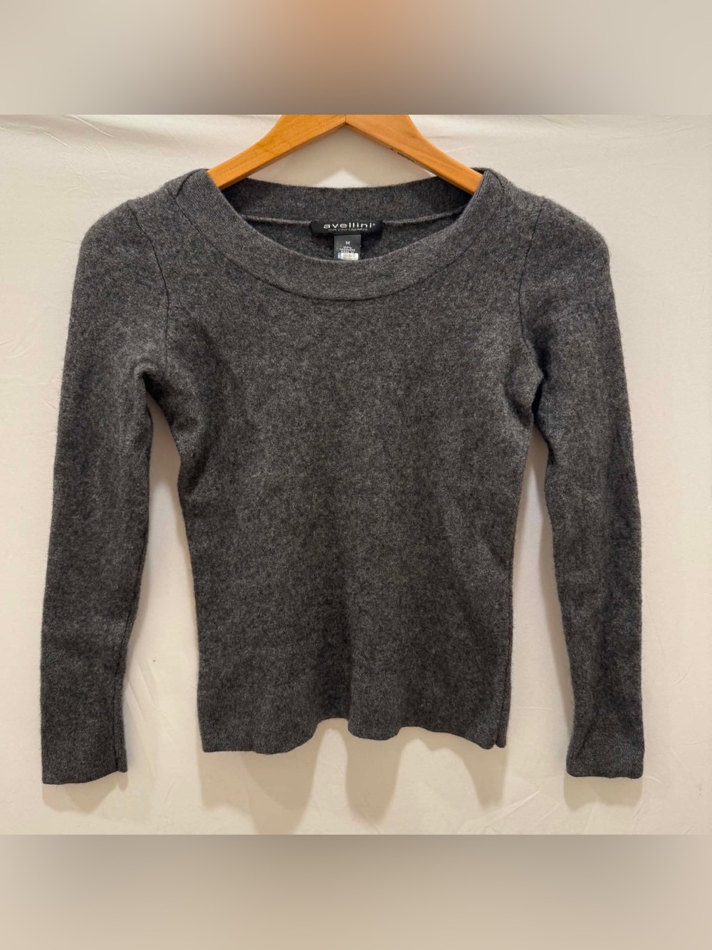 Avellini Women's Charcoal Gray Crewneck Sweater 100% 2 ply Cashmere Luxury M